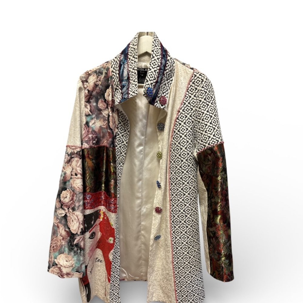 Unique Patchwork Floral & Geometric Trench Coat I… - image 1